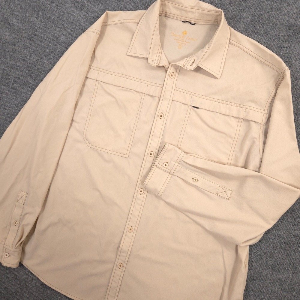 The Territory Ahead Shirt Mens XL Tan Outdoor Performance Fishing Hiking Vented